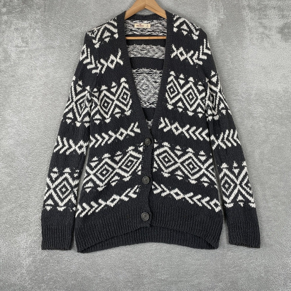 Hollister Cardigan Womens Small Gray Southwestern Geometric Knit Button Front